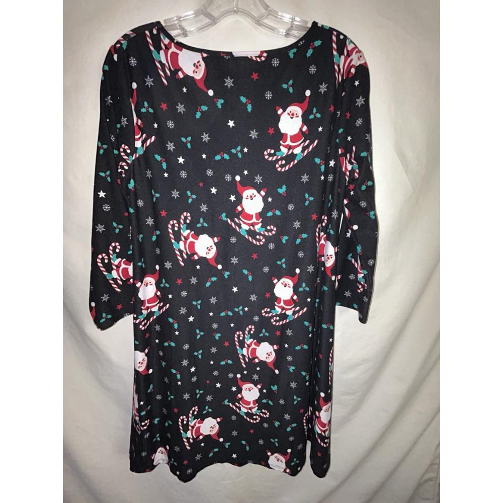 St John's Bay Christmas Holiday Santa Candy Cane All over Print Dress Medium Fun - Picture 4 of 4